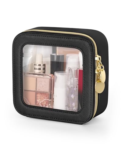 Soimeat Clear Makeup Bag, Portable Travel Cosmetic Bags, Multipurpose Leather Toiletry Bag with Zipper, Waterproof Transparent Cosmetic Organizer for Women, Mini, Black - color: Black, size: Mini