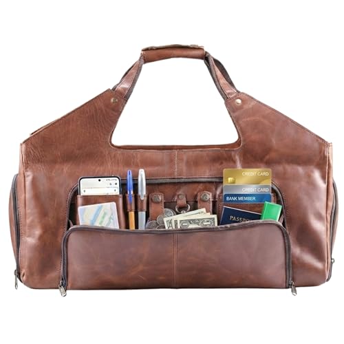 Full-Grain Leather Weekender Bag for Men 'Leather Wanderer' Small Weekend Carry-On Genuine Leather Travel Duffel Carry On Overnight Gym Bag