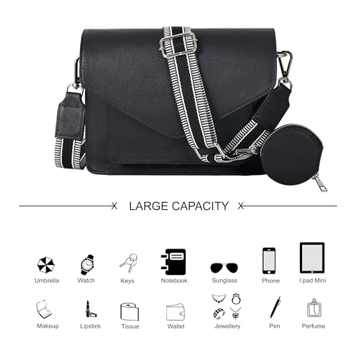 Ozora Genuine Leather Crossbody Purse for Women, Shoulder Bag - color: Black Ndm W2 Coin