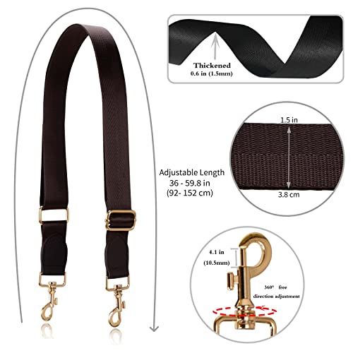 Allzedream Wide Purse Strap Replacement Crossbody Shoulder Bag Adjustable Leather Ends - color: Chocolate Gold Leather