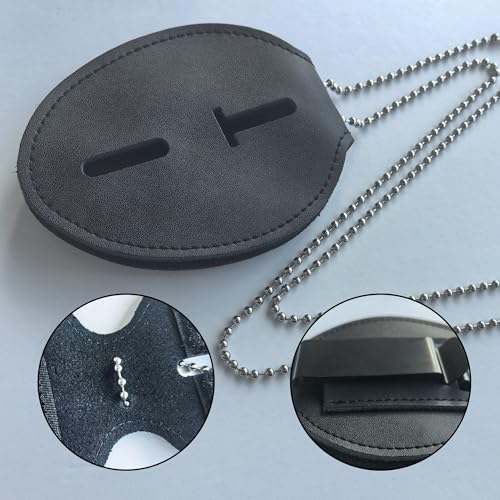 Police Badge Holder, Sheriff Badge Holder, Cowhide Universal Badge Holders, Metal Clip and Chain Included, Law Enforcement, Oval - color: Oval