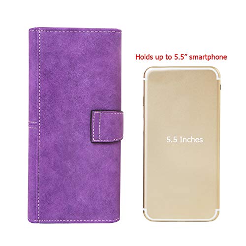 Women's Vegan Leather 17 Card Slots Card Holder Long Big Bifold Wallet - color: Purple