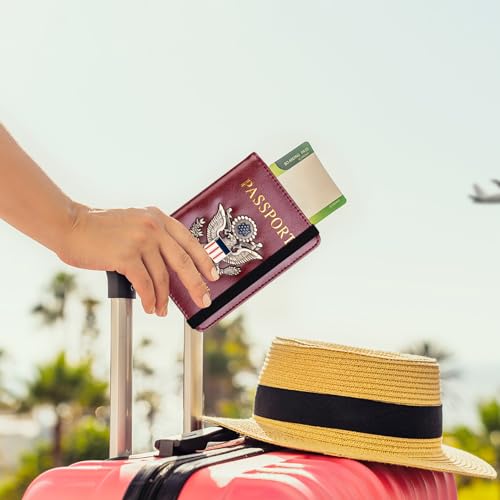 TOURSUIT RFID Blocking Passport Holder, Leather Travel Wallet, Rose Red - color: Rose Red