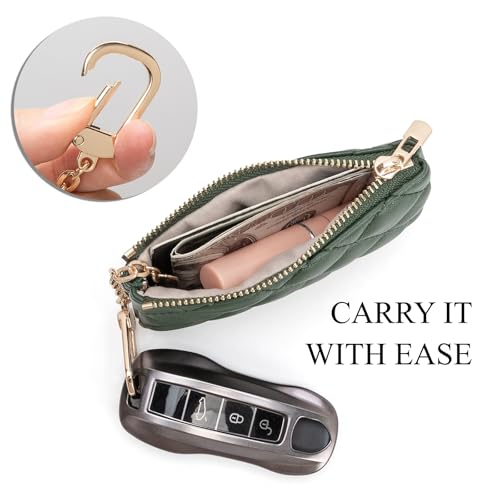 Quilted Faux Leather Coin Purse with Keychain - Small Coin Pouch Key Pouch Small Card Holder Keychain Wallet Change Purse for Women and Men (Olive Green) - color: Olive Green