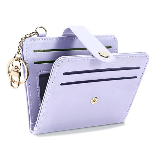 Airkit Small Wallet Women RFID, PU Leather Card Holder with Keychain - color: Lavender