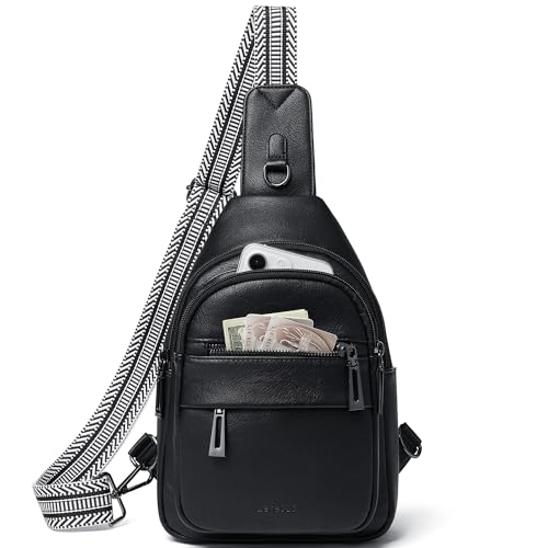 Leresas 7L Sling Bag for Women Crossbody Bag Sling Purse Fanny Packs Vegan Leather Chest Bag Trendy Handbag Travel Anti Theft - color: Black