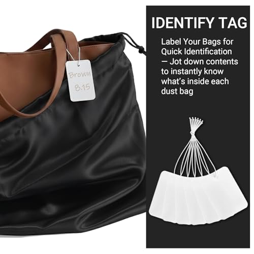 Q&J Fabric Co. 6 Pack Satin Dust Bags for Handbags & Purses - Drawstring Storage Bags for Shoes, Boots, Wallets, Travel Organizer Pouches, Soft Polyester Protector Covers (19.7''x23.6", Black) - color: Black, size: 19.7"x23.6"