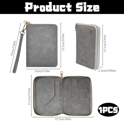 Passport Holder for Travel Wallet,RFID Detachable Wrist Strap Wallet | Leather Travel Card Sleeve for Men Women - color: Gray