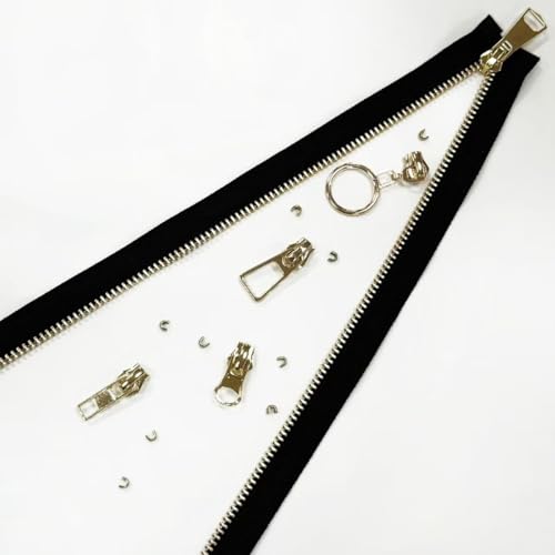 #5 Heavy Duty Metal Zipper 5 Pieces 1 Yard Long Each(Black/Gold Teeth) - color: Black/Gold Teeth