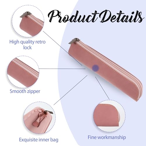 Leather Pencil Pouch, 2 Pcs Slim Pencil Case Portable Small Pencil Pouch Soft Flat Pen Bags with Zipper Simple Makeup Bag Lipstick Case for Women Men Home, Office, Travel Outdoor (Black, Pink) - color: Pink, Black