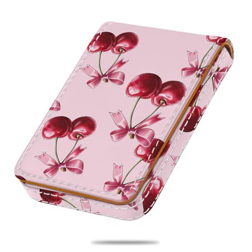 Business Card Holder, PU Leather Printing Business Card Case Pocket with Magnetic Shut, Portable Business Card Carrier Holder for Women or Men (Cherry) - color: Cherry