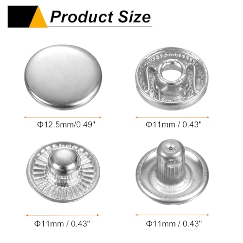 HARFINGTON 60 Sets Press-Stud Cap Buttons 12.5mm Metal Snap Fastener Alloy Sew-on Snap Buttons for Bags Leathers Marine Boat Canvas, Silver - color: Silver, size: 12.5mm
