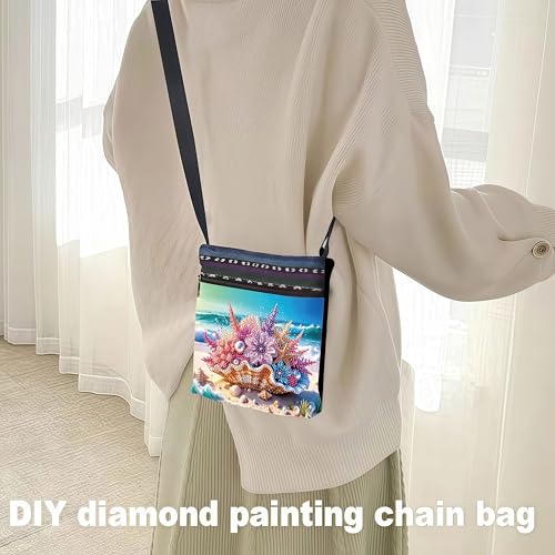 DDGYP DIY Diamond Painting Crossbody Bag - 5D Diamond Art Kits for Adults | PU Leather Art Bag with Shell Beach Design, Craft Kits for Women, Ideal for Gifts & Everyday Use - color: Beach 1
