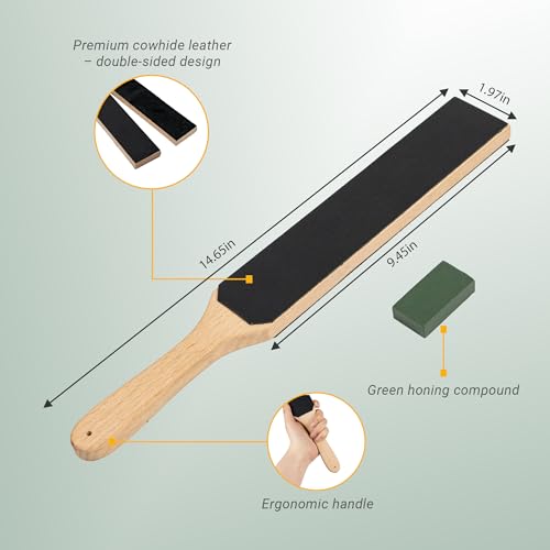 14" Leather Strop for Knife Sharpening for Woodcarving Tools | Double Sided, Stropping Compound Kit