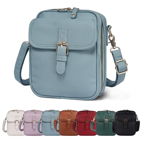 Vintage Messenger Bag,Womens Large Capacity Crossbody Leather Bags,Mini Shoulder Sling Pouch with Card Slots(6.1x3x8 inch) - color: Blue, size: 6.1x3x8inch