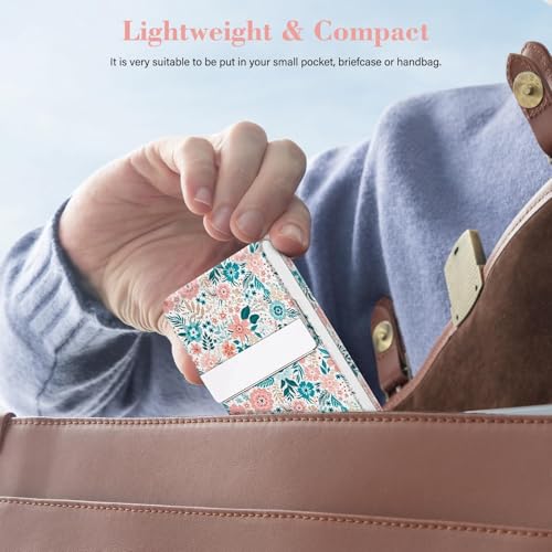 2Pack Leather Stainless Steel Business Card Holder, Metal Slim Business Card Case for Women or Men, Pocket Business Card Carrier with Prints, Magnetic Closure, RFID Blocking - color: Flower-Daisy
