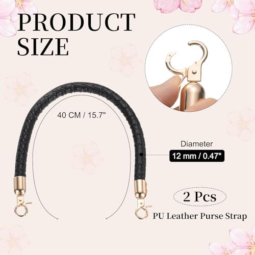 PATIKIL 2 Pcs Braided Purse Straps, 15.7 Inch Leather PU Braided Purse Replacement Handle with Metal Buckles for Handbag Underarm Bags Tote, Black - color: Black