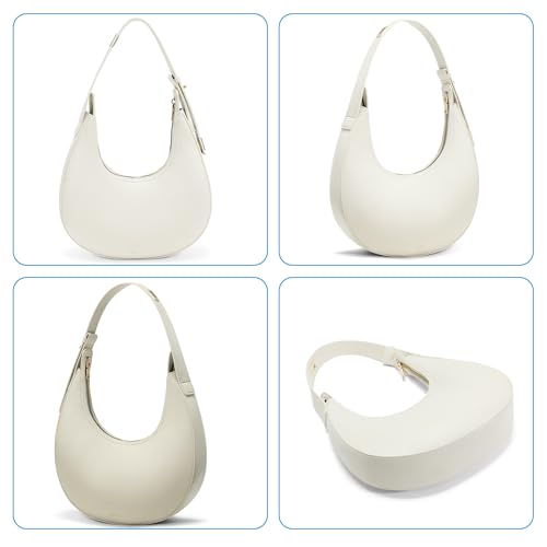 GEMIU Shoulder Purse for Women Classy Crescent Hobo Purse Slouchy Underarm Handbag with Wide Adjustable Strap - color: White