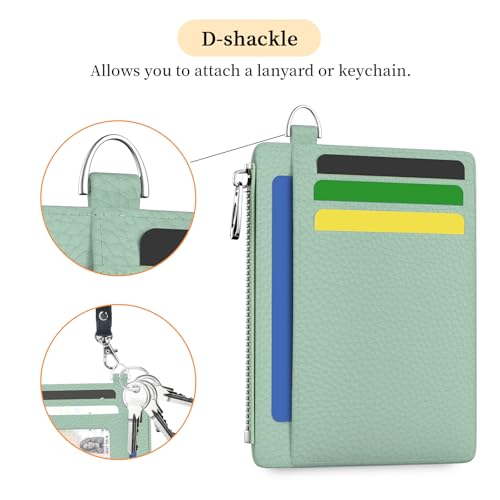 Hancynir Minimalist Small Wallet Women Credit Card Holder, RFID Slim | Zipper Pocket Wallet, Thin Travel Coin Purse, Ladies Women Gifts, Cute Card Case, 6 Card Slots, ID Window, PU Leather - color: 1- Lichee GR