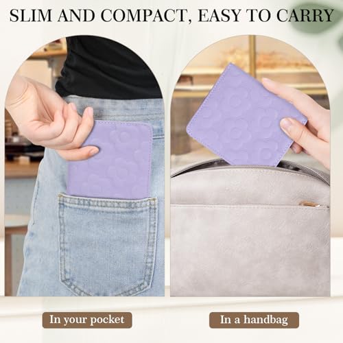 Small Wallet Women Slim RFID Leather Bifold Wallet Embossed Design | Compact design with ID window, card slots, and zipper coin pocket, ideal for daily travel, shopping, and gifts - color: 08-Lavender