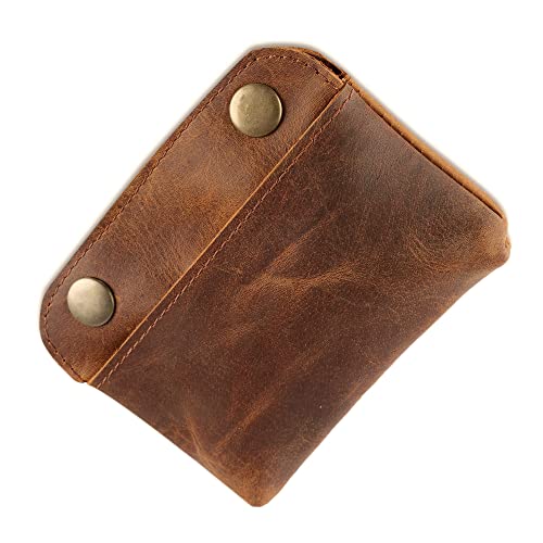 Leather Double Clasp Pouch Coin Purse Organizer | Full-grain leather, double-clasp closure, multipurpose storage & cards & cables, anti-fray stitching, travel use