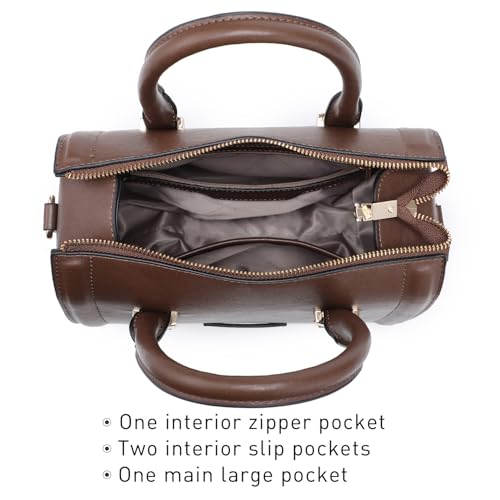 Shiny Patent Faux Leather Handbags Barrel Top Handle Purse Satchel Bag Shoulder Bag for Women - color: Buffalo Coffee