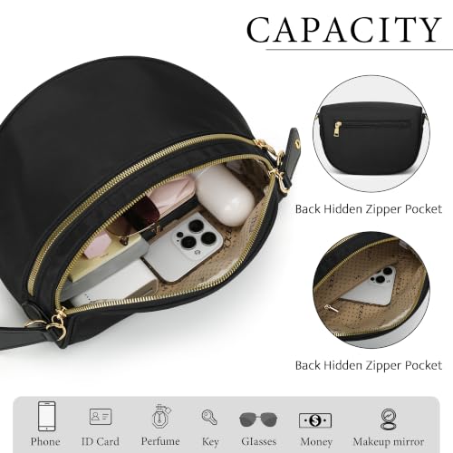 KKXIU Crossbody Bags for Women Nylon Travel Fanny Packs | Large Bum Bag | Spacious Trendy Shoulder Purse - color: Large-Black