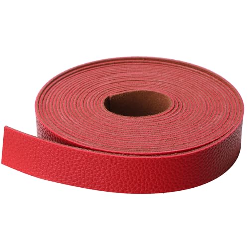 picheng Faux Leather Strap 1 Inches Wide Lychee Texture Leather Straps for Crafts, 200 Inches Long Faux Leather Strips - color: Red