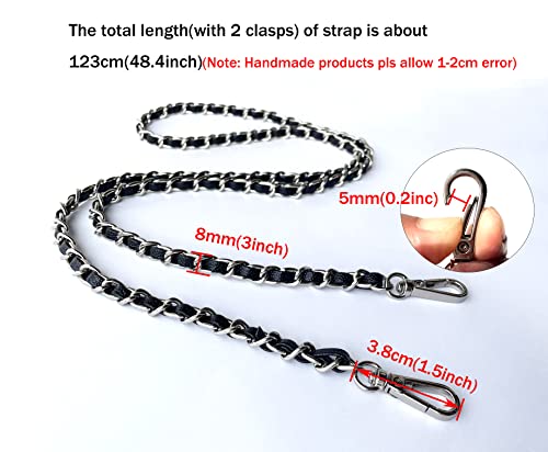 Caviar leather Purse Chain Strap Slim Wide 8mm Length 48.4inch Replacement crossbody chain strap for small handbag - color: Silver