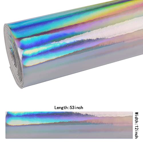 HGUAN Holographic Vinyl Fabric 12"x53"(30cm x 135cm),1roll Faux Leather Sheets are Suitable for Bows,Leather Earrings and Other DIY Craft Items (Silver) - color: Silver