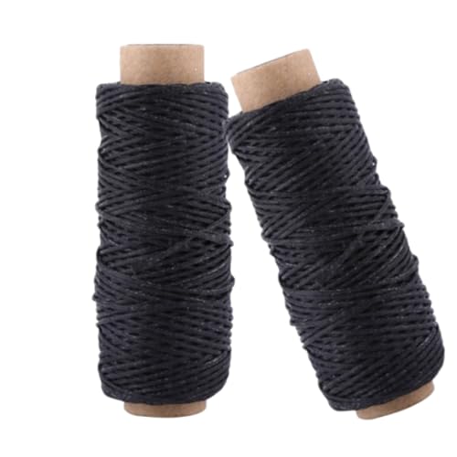 2PCS Waxed Thread, Wax String Waxed Twine Waxed Linen Thread Leather Yarn Waxed Thread for Leather Wax Thread for Leather Sewing 150D 50m (Black) - color: Black