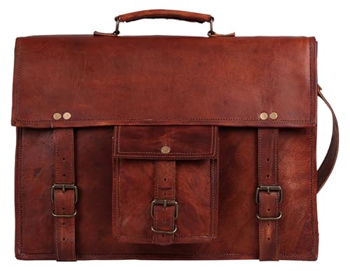 Leather Messenger Bag for Men - 14 Inch Laptop Briefcase, Vintage Satchel - color: 14 Inches (Brown)