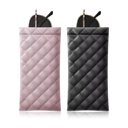 2 PCS Pu Sunglass Organizer Pouch - Soft Squeeze Top Glasses Case Multipurpose Travel Eyeglass Case Bag - color: Black Pink