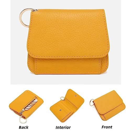 Mudono Small Wallet for Women RFID Blocking Genuine Leather Card Case Slim Tri-Fold Wallet with Zipper Pocket and Keychain - color: Beige