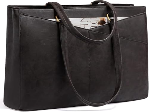 LOVEVOOK Laptop Tote Bag for Women,Leather Work Computer Briefcase Bag - color: Black Coffee, size: 17.3 inch