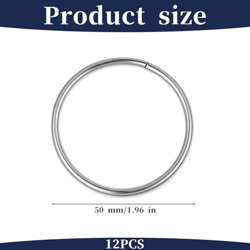 12 PCS 304 Stainless Steel O Rings, 2 Inch Solid Welded Heavy Duty Metal Rings for Crafts, Stainless Steel Ring for Macrame Dog Collars Sewing, Smooth Seamless O-Rings for DIY Camping Hardware