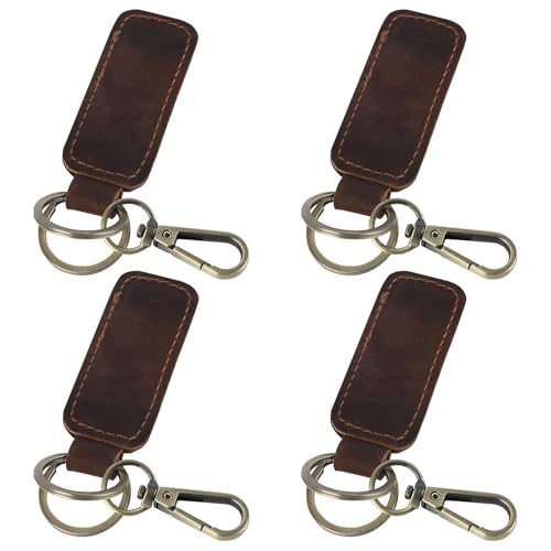 Jack&Chris Genuine Leather Car Keychain, Universal Key Fob Keychain, Leather Key Chain Holder for Men and Women, JC306 - color: Red Brown*4
