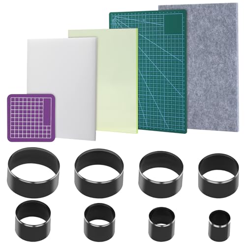 4 Pcs Leather Punch Pads, Rubber Cutting Mat, Sound Absorbing Pad and A4 Self Healing Cutting Mat, 8 Pcs Leather Circle Cutter Tool Set, Punching Die Set, Punching Tools for DIY Craft