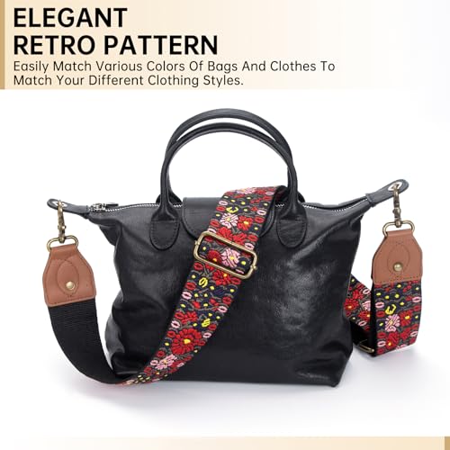 Purse Strap Replacement Crossbody Adjustable Bag Strap Retro Jacquard Embroidery Wide Shoulder Strap for Women Handbags - color: Giant Red Flower