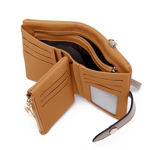 TPKUENL Wallets for Women Small Bifold Rfid Leather Zipper Coin Pocket Wrist Strap(Brown) - color: Brown