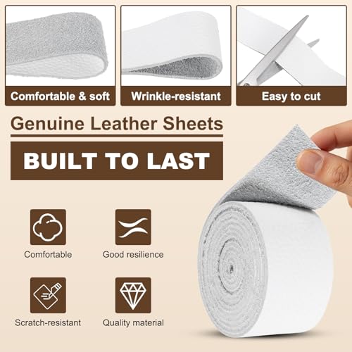 MECCANIXITY Leather Craft Belt Blanks, 20mm(0.8") Wide x 51" Top Grain Strip 3-4oz 1.5mm Thick Leather Strips for DIY Belt Making Craft Making Tool Processing, White - color: White