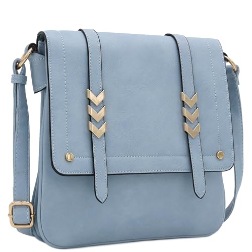 ALYSSA Double Compartment Large Flapover Crossbody Bag - color: Light Blue