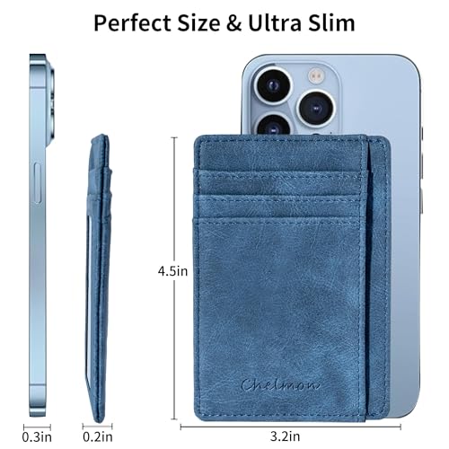 Chelmon Slim Wallet for Men, Minimalist Front Pocket RFID Blocking Credit Card Holder - color: Navy Blue
