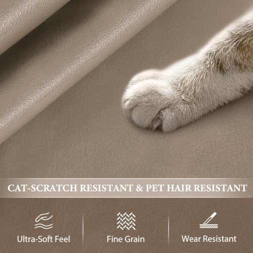 Faux Leather 1.0mm Upholstery Fabric by the Yard 55x180 Inch Camel Beige | Semi-PU Waterproof Marine Vinyl, Soft Thick 2-way Stretch Leather Sheet for Sofa Wallet Cushion Craft Sewing Projects - color: Camel Beige, size: Pre Cut 5 Yard