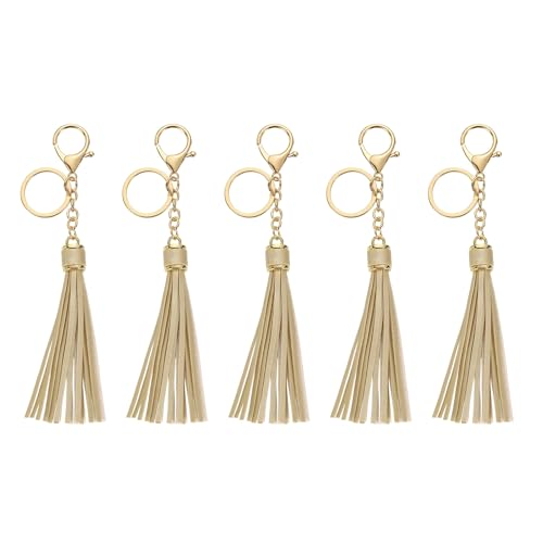 uxcell Leather Keychain Tassels, Women Tassel Bag Charm with Lobster Clasp Key Ring for Handbag Purse - color: Gold