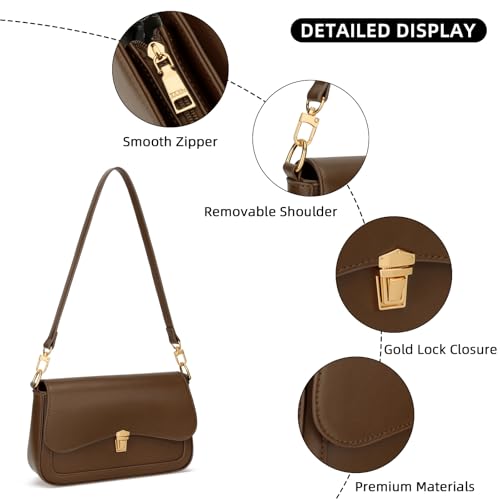 KKXIU Small Shoulder Bag for Women Cute Hobo Handbags Mini Clutch Purses | Classic Trendy Retro Underarm Crossbody Bag with Detachable Straps, Zipper Closure - color: Tan