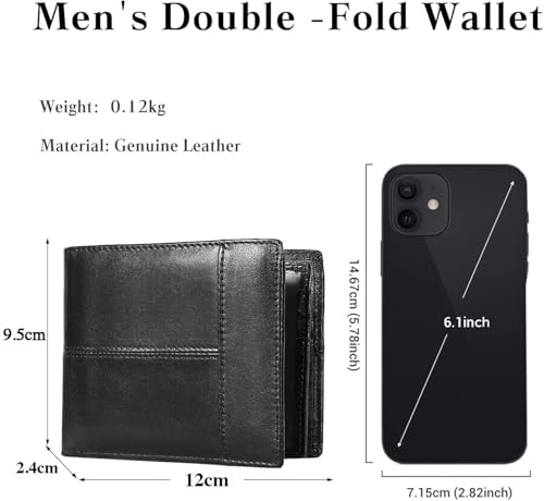 YINGWDA Wallet for Men, Large Capacity Genuine Leather Bifold RFID Blocking Wallet with Coin Pocket, Zipper Pocket Inside,14 Card Slots, Back pocket, ID Window & 2 Cash Pocket (Black) - color: Black B