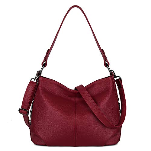 YALUXE Women's Real Leather Shoulder Bags Hobo Handbags Purse Crossbody Bag - color: Z1 Red