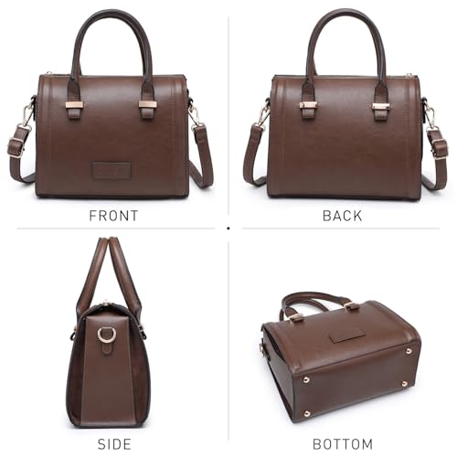 Shiny Patent Faux Leather Handbags Barrel Top Handle Purse Satchel Bag Shoulder Bag for Women - color: Buffalo Coffee