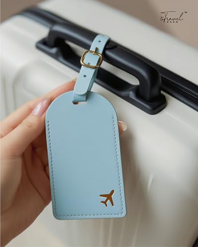Luggage Tags for Suitcases, PU Leather Travel Tags for Luggage - color: Light Blue